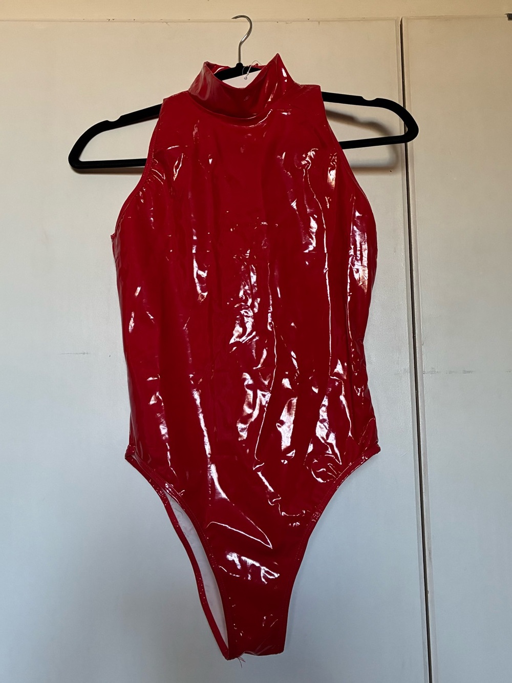 Red High-Neck Vinyl Bodysuit - Women Intimates & Sleepwear